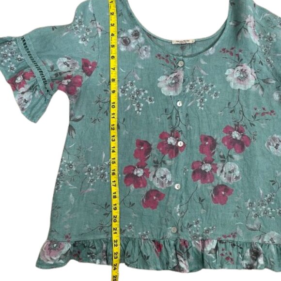 Alessia Pacini Italy Women's Linen Floral Boho Ruffle Top Size L - Picture 8 of 9